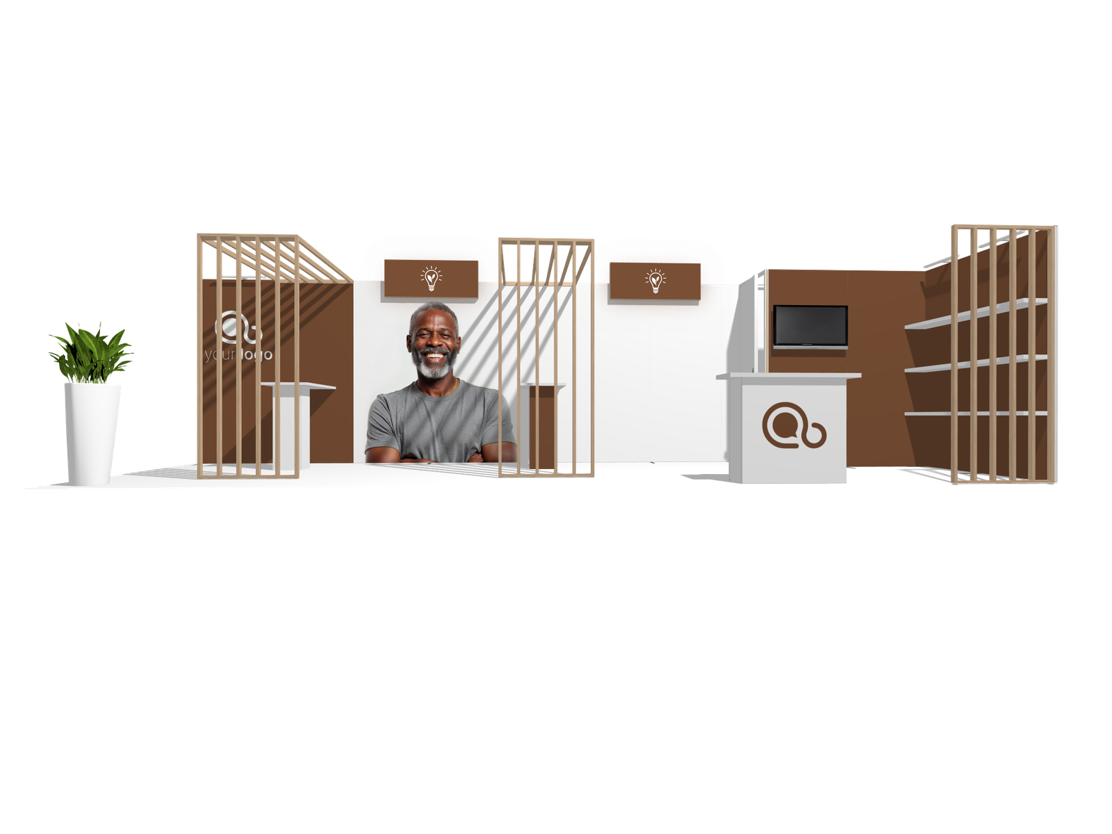 Hybrid Booth L-res-acc-div 30x10 Affordable Rental Booth